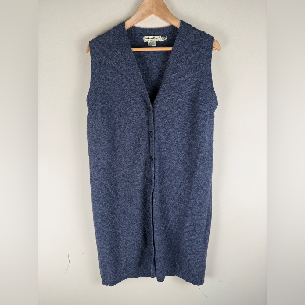 Vintage Eddie Bauer‎ 100% Wool Sweater Vest Women’s Sz Pet. Large Button Blue